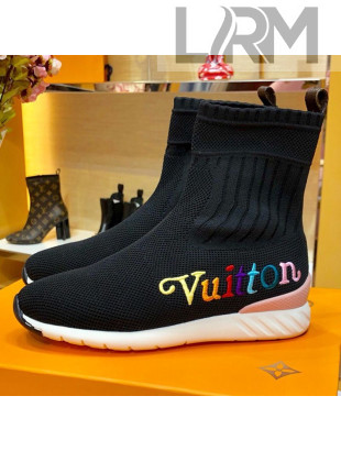Louis Vuitton Aftergame Rainbow Signature Stretch Flat Sneaker Boot Black 2019