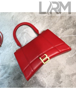 Balenciaga Hourglass Small Top Handle Bag in Smooth Leather Red/Gold 2019