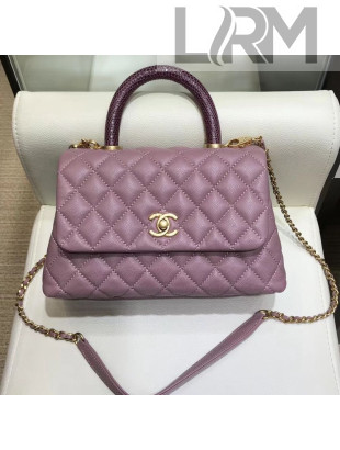 Chanel Chevron Grained Calfskin Coco Lizard Handle Mini Bag Lavender 2018