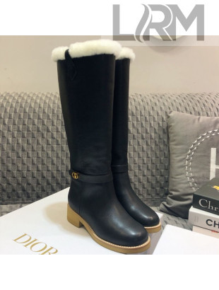 Dior D-Furious High Boots in Black Calfskin and Shearling Wool 2020