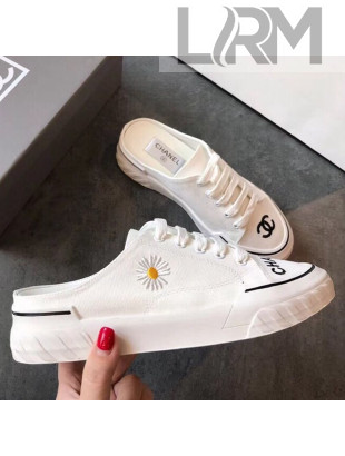 Chanel Canvas Daisy Open Back Sneakers White 2020
