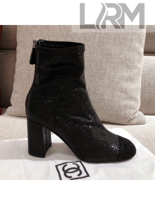 Chanel Shiny Sequins Fabric Short Boots G36479 Black 2020