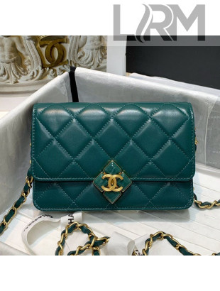 Chanel Leather Wallet on Chain WOC with Plexi & Gold-Tone Metal AP2260 Green 2021