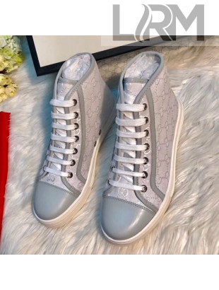 Gucci GG Canvas and Calfskin High-top Sneakers Grey 2019  