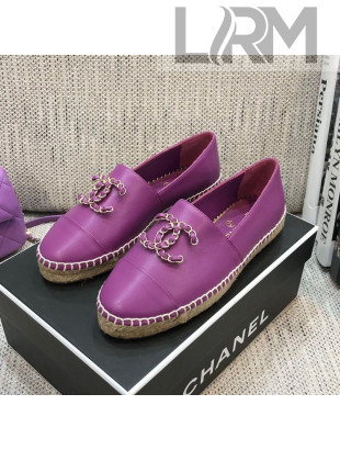 Chanel Chain CC Lambskin Flat Espadrilles Purple 2021