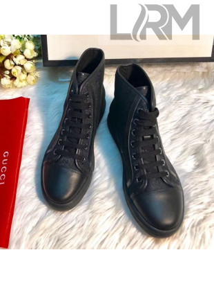 Gucci GG Canvas and Calfskin High-top Sneakers Black 2019  