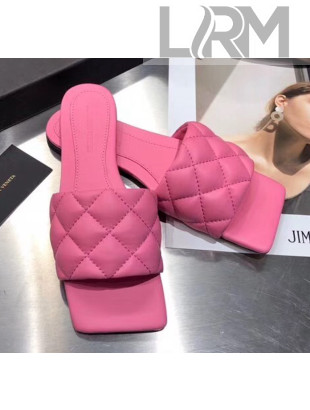 Bottega Veneta Quilted Leather Square Toe Flat Slides Padded Sandals Pink 2020