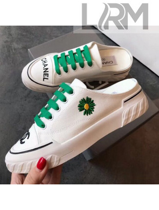 Chanel Canvas Daisy Open Back Sneakers Green 2020