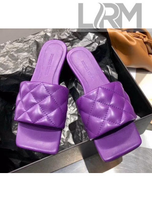 Bottega Veneta Quilted Leather Square Toe Flat Slides Padded Sandals Purple 2020