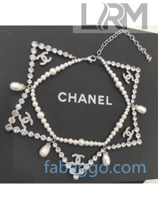 Chanel Triangle Pearl Necklace AB4518 Silver 2020
