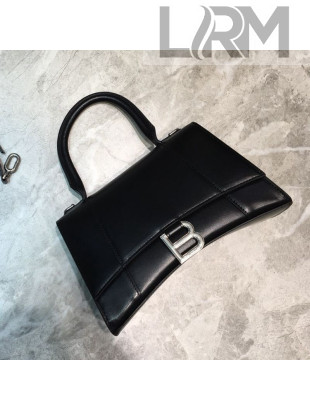 Balenciaga Hourglass Small Top Handle Bag in Smooth Leather Black/Silver 2019