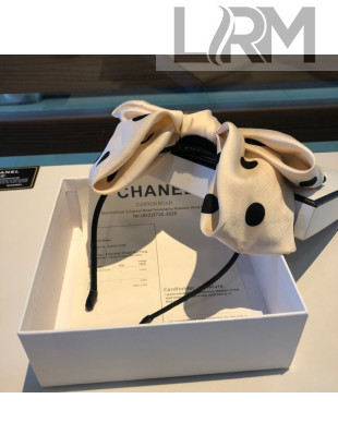 Chanel Silk Dotted Bow Heaband White 2021
