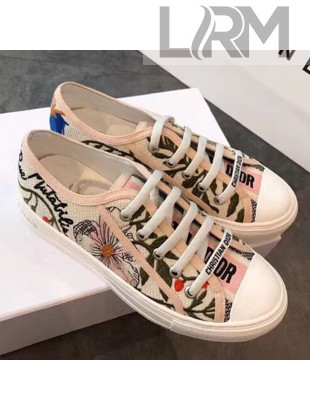 Dior Walk'N'dior Embroidered Flower Cotton Canvas Sneakers Pink/Multicolor 2019