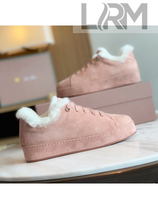 Loro Piana Low-Top Suede Nuages Sneaker with Fur Pink 2021