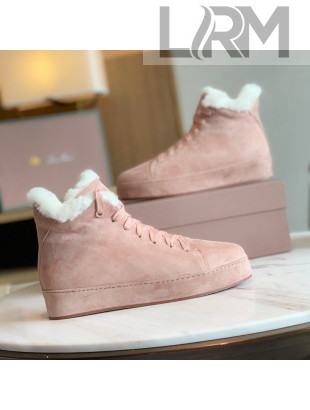 Loro Piana High-Top Suede Nuages Sneaker with Fur Pink 2021