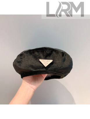 Prada Velvet Beret Hat Black 2021 1105117