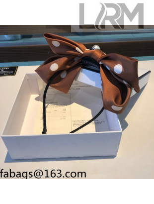 Chanel Silk Dotted Bow Heaband Brown 2021