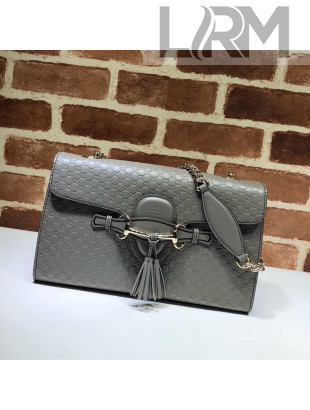 Gucci GG Leather Tassel Medium Shoulder Bag 449635 Grey 2021