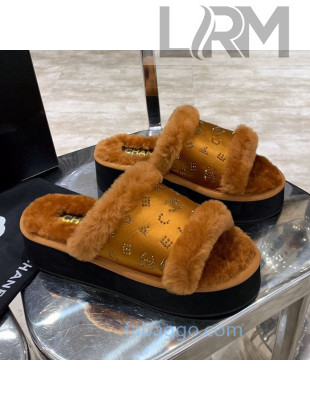Chanel Crystal CC Platform Sandals Brown 2020