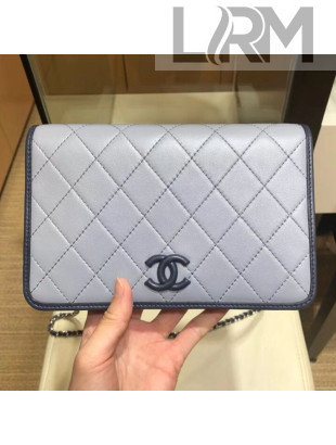 Chanel Contrasting Trim Quilted Lambskin Flap Wallet on Chain WOC AP0059 Light Gray 2019