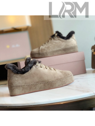 Loro Piana Low-Top Suede Nuages Sneaker with Fur Camel 2021