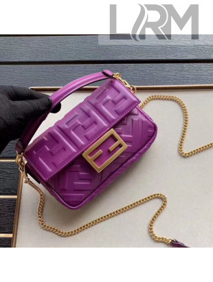 Fendi Baguette Mini FF Logo Lambskin Flap Bag Purple 2019