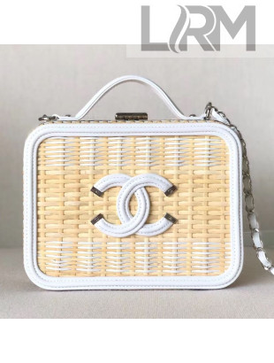 Chanel Medium Rattan Woven Vanity Case A93343 Beige/White 2019