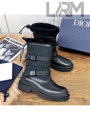 Dior Mid-High Buckle Strap Boots in Calfskin and Oblique Fabric Black 2020