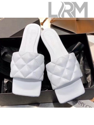 Bottega Veneta Quilted Leather Square Toe Flat Slides Padded Sandals White 2020