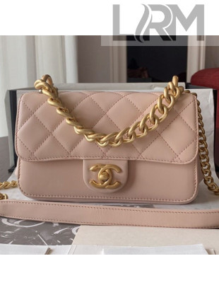 Chanel Wax Quilted Calfskin Small Classic Flap Bag Light Pink 2019