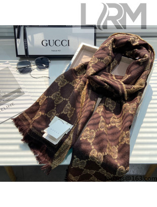 Gucci GG Wool Jacquard Scarf GS822 Chocolate 2021