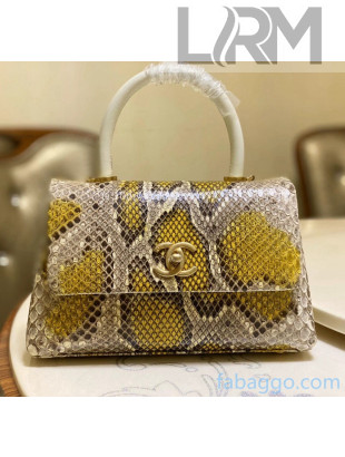 Chanel Python & Lambskin Leather Small Flap Bag With Top Handle A93050 Grey/Yellow 2020