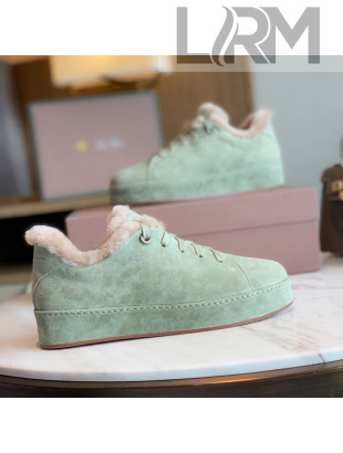 Loro Piana Low-Top Suede Nuages Sneaker with Fur Green 2021