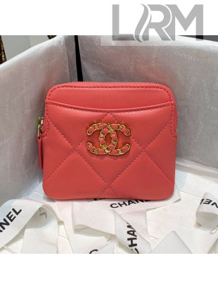 Chanel 19 Lambskin Card Holder Coral Pink 2021