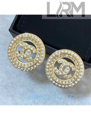 Chanel Pearl Crystal Round Stud Earrings 2020