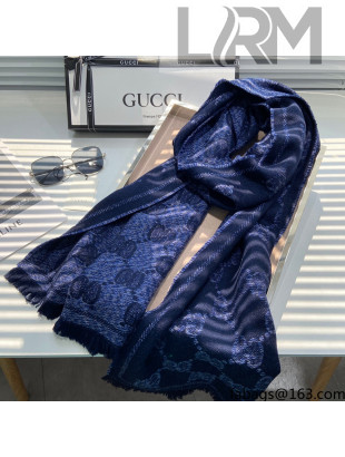 Gucci GG Wool Jacquard Scarf GS822 Blue 2021