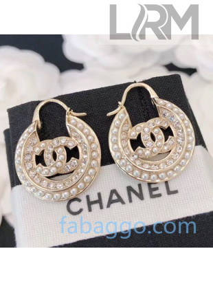 Chanel Pearl Crystal Round Stud Earrings 02 2020