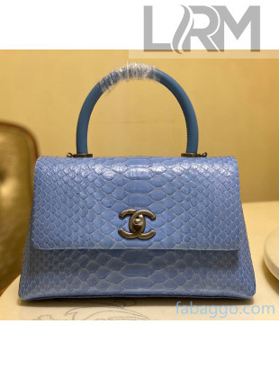 Chanel Python & Lambskin Leather Small Flap Bag With Top Handle A93050 Blue 2020