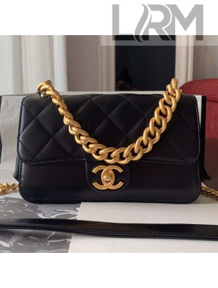 Chanel Wax Quilted Calfskin Small Classic Flap Bag Black 2019