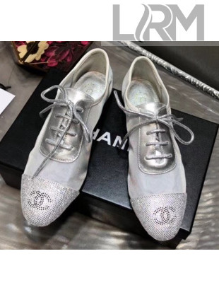 Chanel Mesh Lace-up Shoes Silver 2020