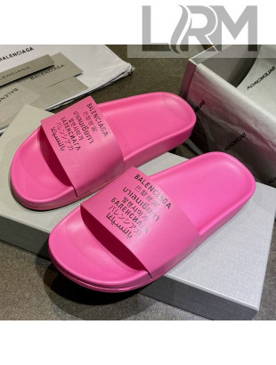 Balenciaga Leather Language Print Flat Slide Sandals Pink 2021 (For Women and Men)