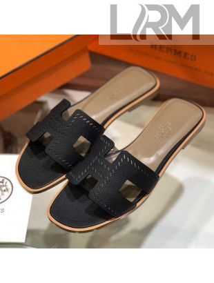 Hermes Santorini Epsom Calfskin Cut-out Classic H Flat Slide Sandals Black 2021 02