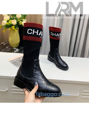 Chanel Knit Stretch Sock Short Boots 20102004 Black/Red 2020