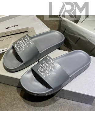 Balenciaga Leather Language Print Flat Slide Sandals Grey 02 2021 (For Women and Men)