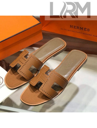 Hermes Santorini Epsom Calfskin Cut-out Classic H Flat Slide Sandals Brown 2021 03
