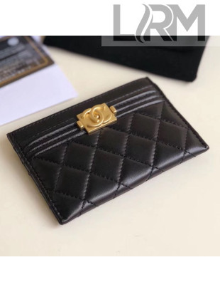 Chanel Quilted Smooth Lambskin Boy Card Holder Black 