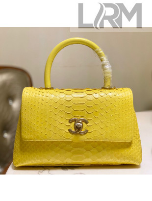 Chanel Python & Lambskin Leather Small Flap Bag With Top Handle A93050 Yellow 2020