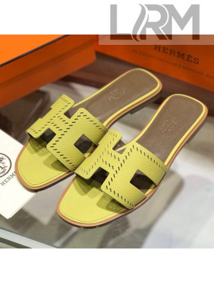 Hermes Santorini Epsom Calfskin Cut-out Classic H Flat Slide Sandals Yellow 2021 04