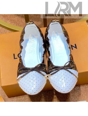Louis Vuitton Monogram Canvas and Studded Patent Leather Flat Ballerinas White 2019