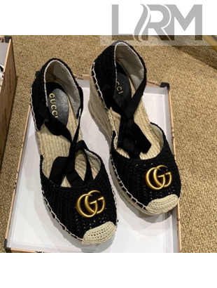 Gucci Knit Platform Wedge Espadrilles Black 2019